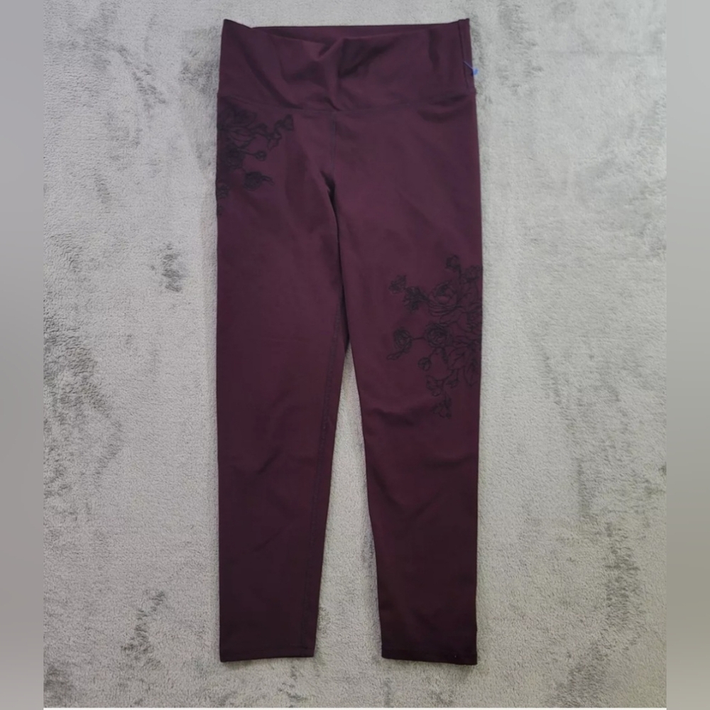 Fabletics PowerHold Leggings Womens Small Embroidered Floral Purple Athletic